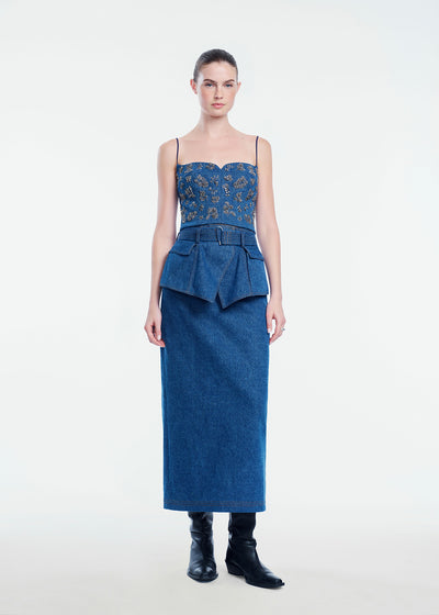Denim Belted Pencil Skirt