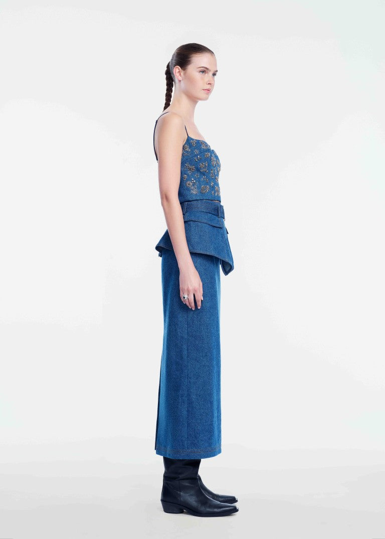 Denim Metallic Embroidered Bustier