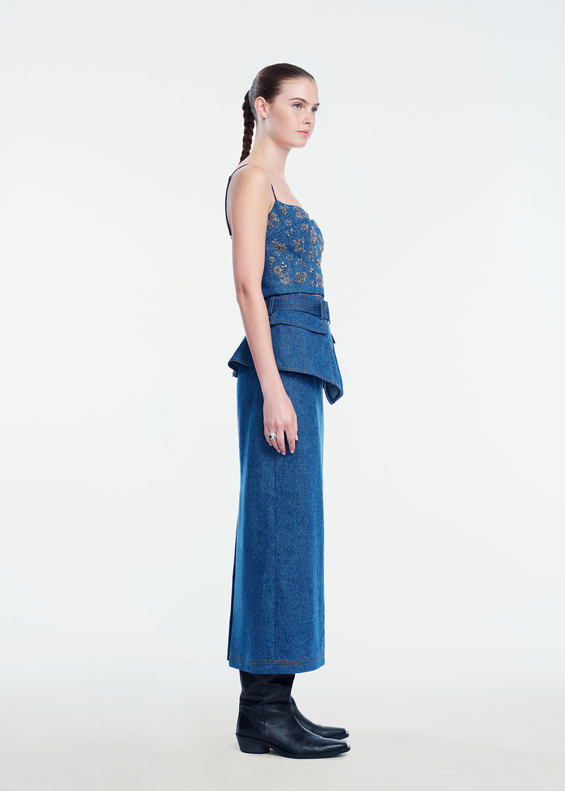 Denim Metallic Embroidered Bustier