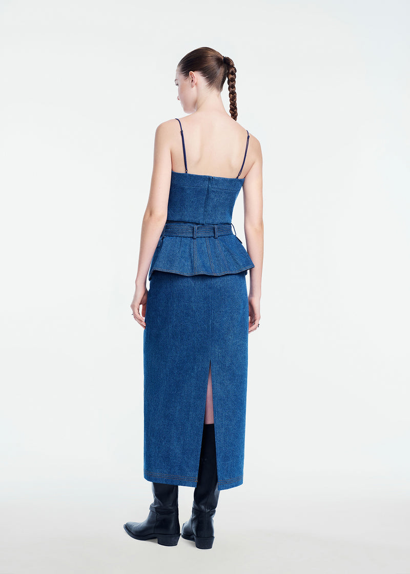 Denim Belted Pencil Skirt