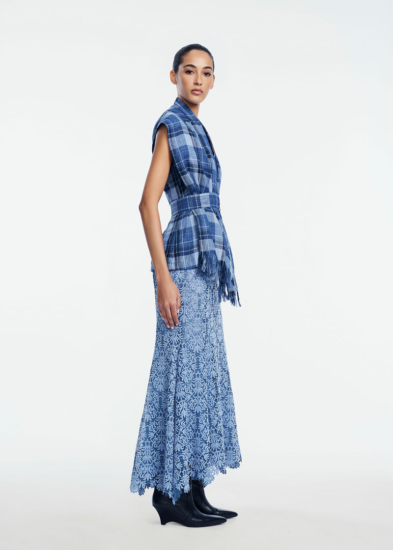 Plaid Linen Fringe Top