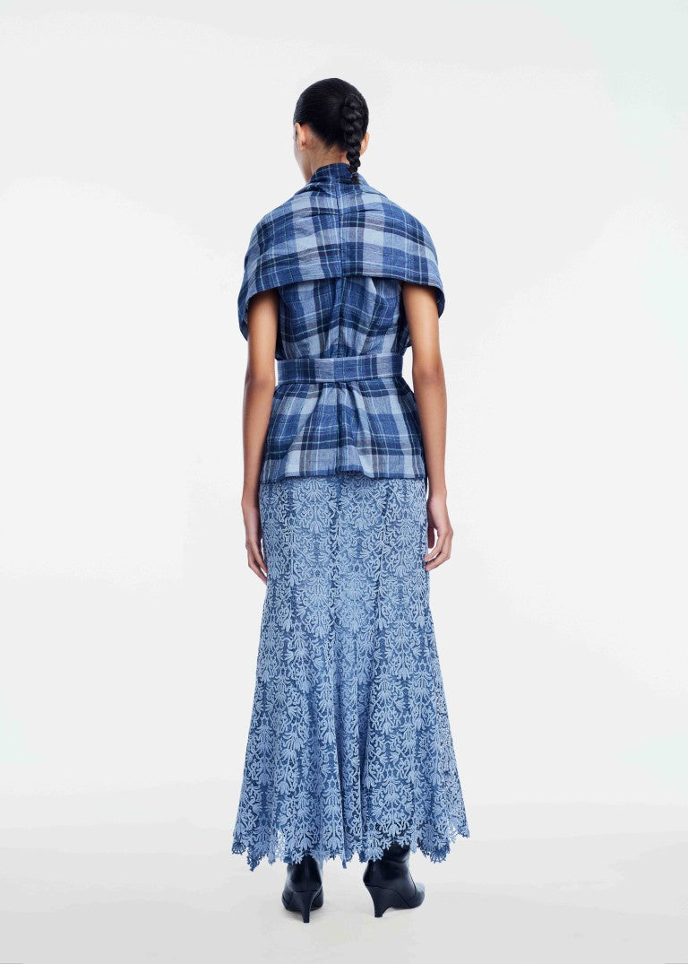 Plaid Linen Fringe Top