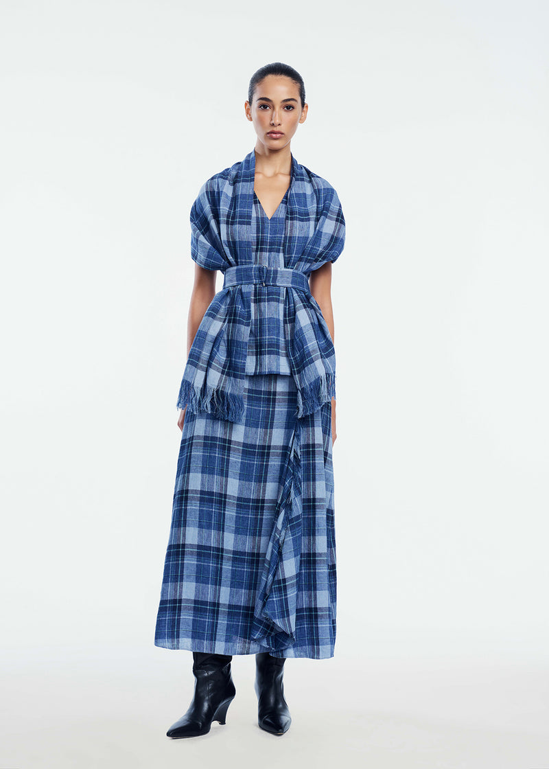 Plaid Linen Fringe Skirt