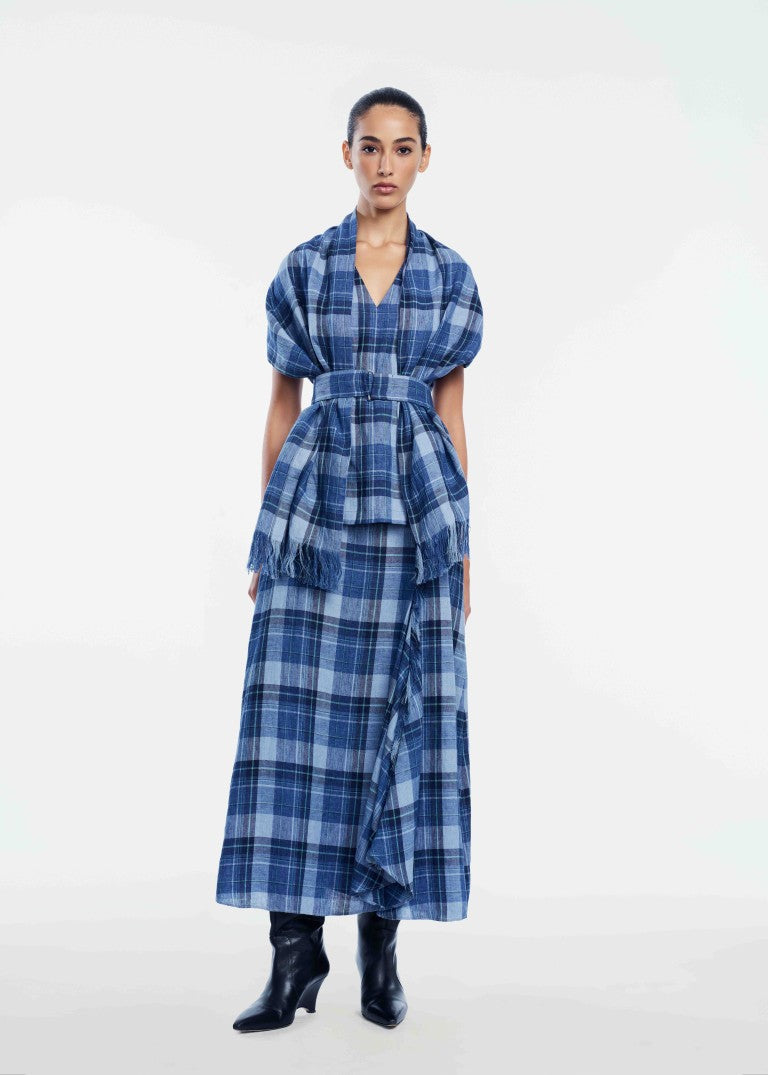 Plaid Linen Fringe Top