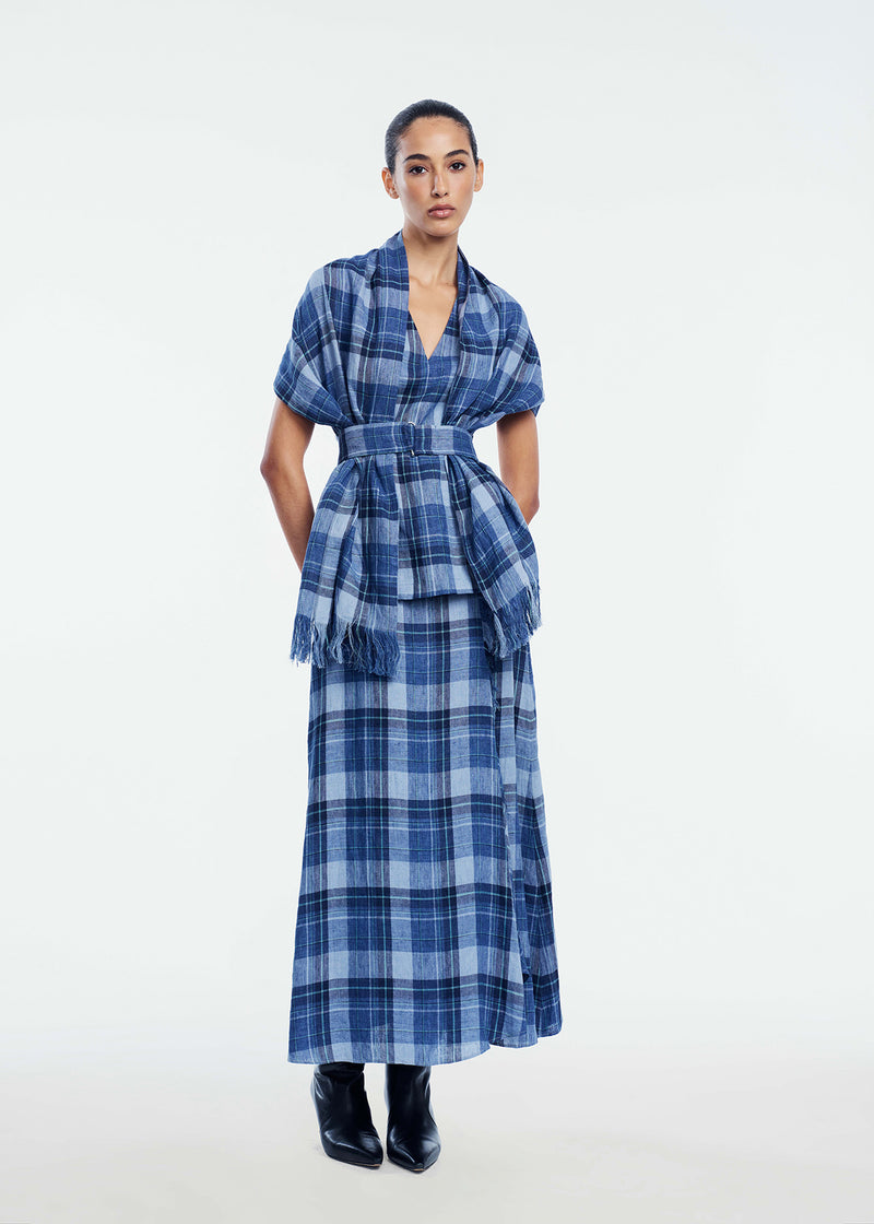 Plaid Linen Fringe Top
