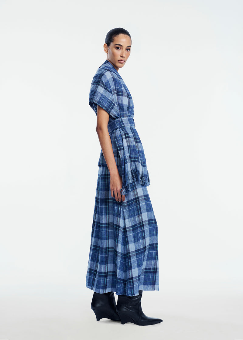Plaid Linen Fringe Skirt