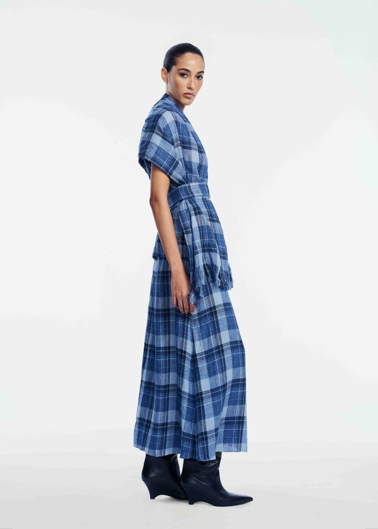 Plaid Linen Fringe Top