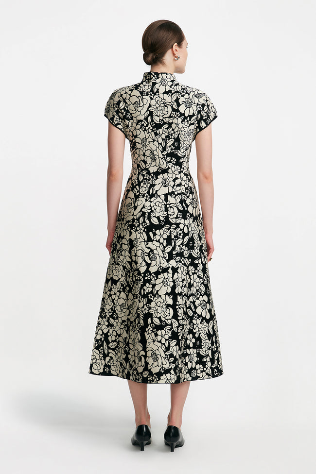 Floral Jacquard Knit Mock Neck Dress
