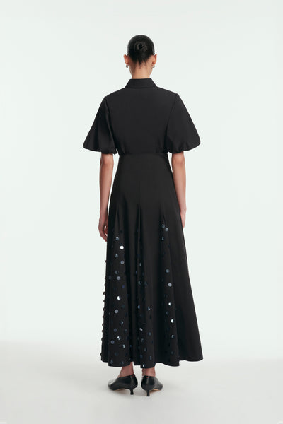 Paillette Embroidered Cotton Poplin Godet Skirt