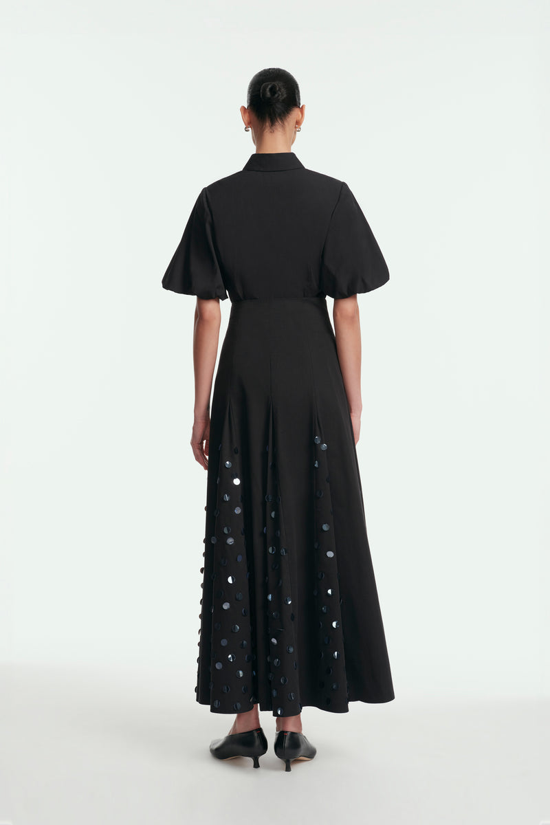 Paillette Embroidered Cotton Poplin Godet Skirt
