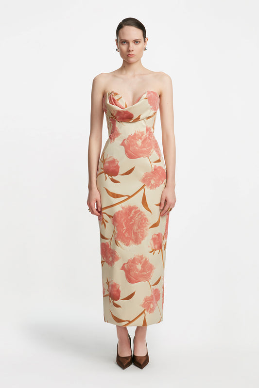 Floral Velvet Draped Bust Sheath