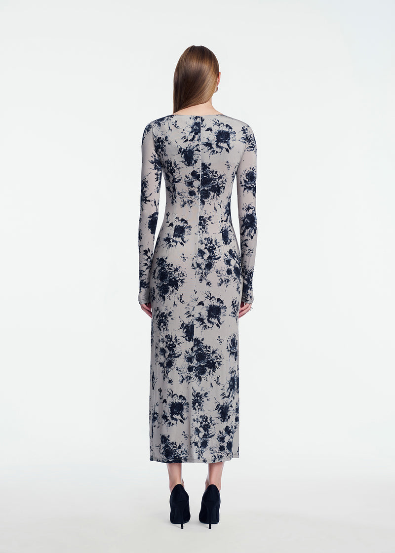 Floral Printed Jersey Draped Front Dress