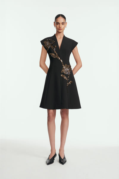 Fishing Lures Embroidered Stretch Twill Mini Dress