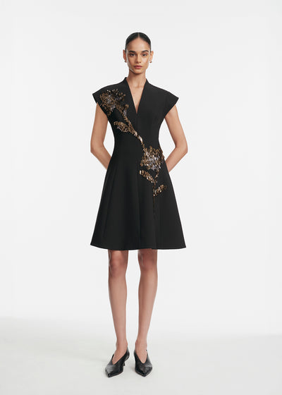 Fishing Lures Embroidered Stretch Twill Mini Dress