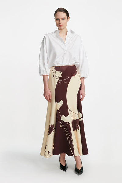 Floral Printed Crepe Seamed Skirt