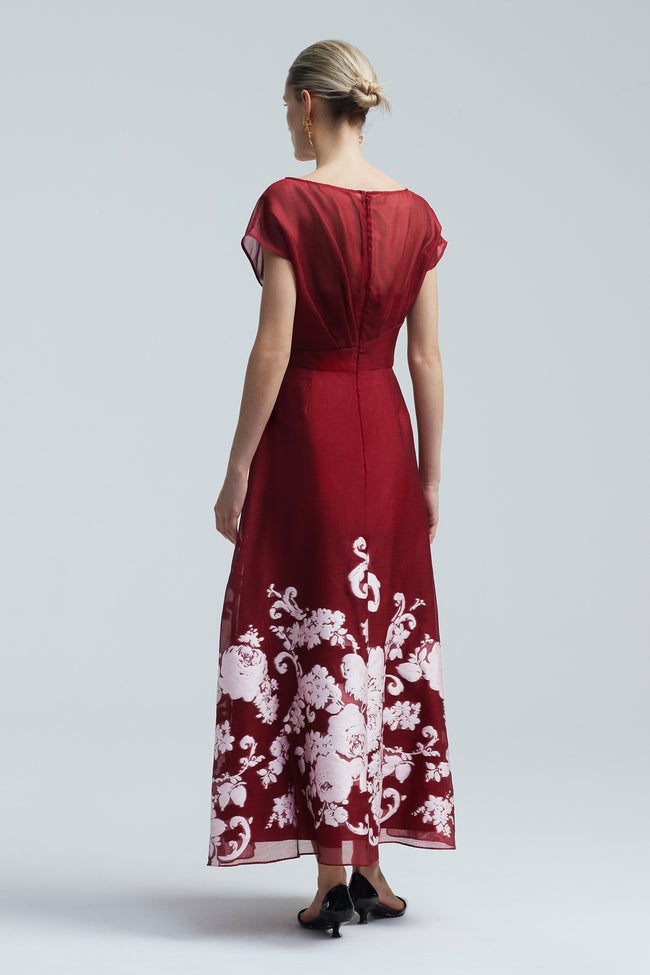 Baroque Floral Fil Coupe Evelyn Dress