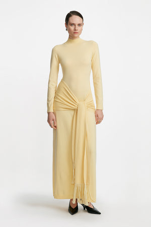 Merino Wool Knit Mock Neck Wrap Dress