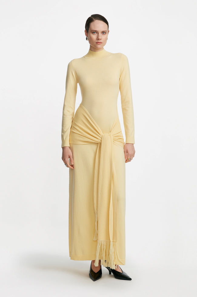 Merino Wool Knit Mock Neck Wrap Dress