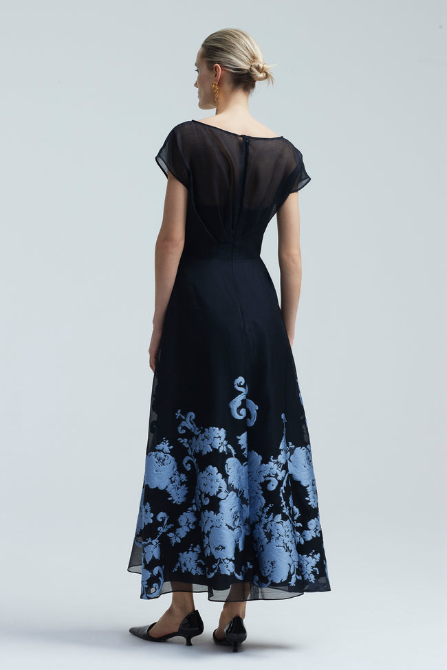 Baroque Floral Fil Coupe Evelyn Dress