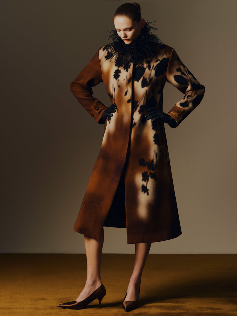 Floral Printed Wool Long Coat