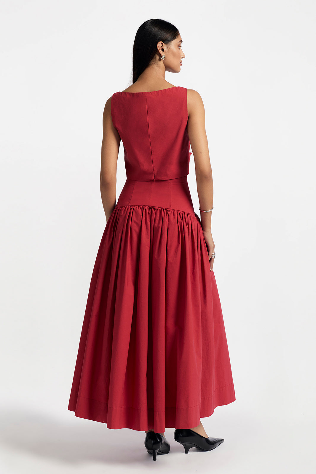 Cotton Poplin Drop Waist Seam Skirt
