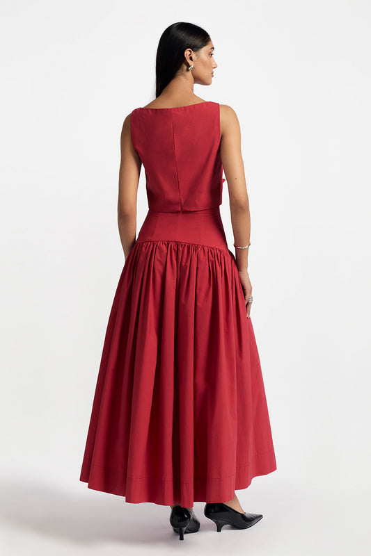 Cotton Poplin Drop Waist Seam Skirt