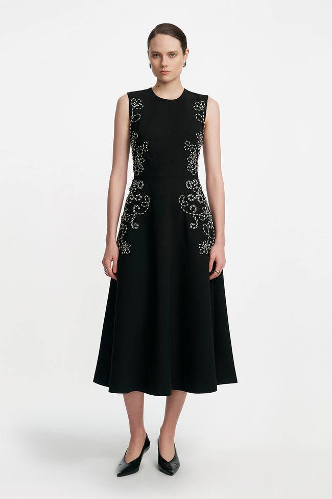 Corded Embroidery Sleeveless A Line Dress