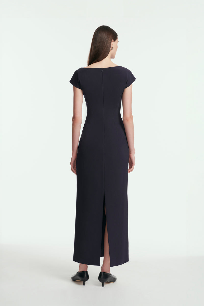 Ikat Floral Embroidered Fluid Crepe Dress