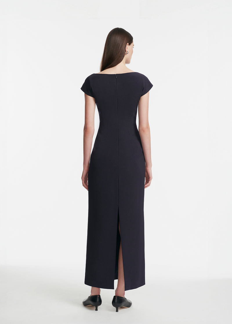 Ikat Floral Embroidered Fluid Crepe Dress