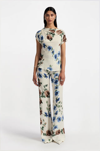 Floral Printed Crepe Draped Shoulder Top