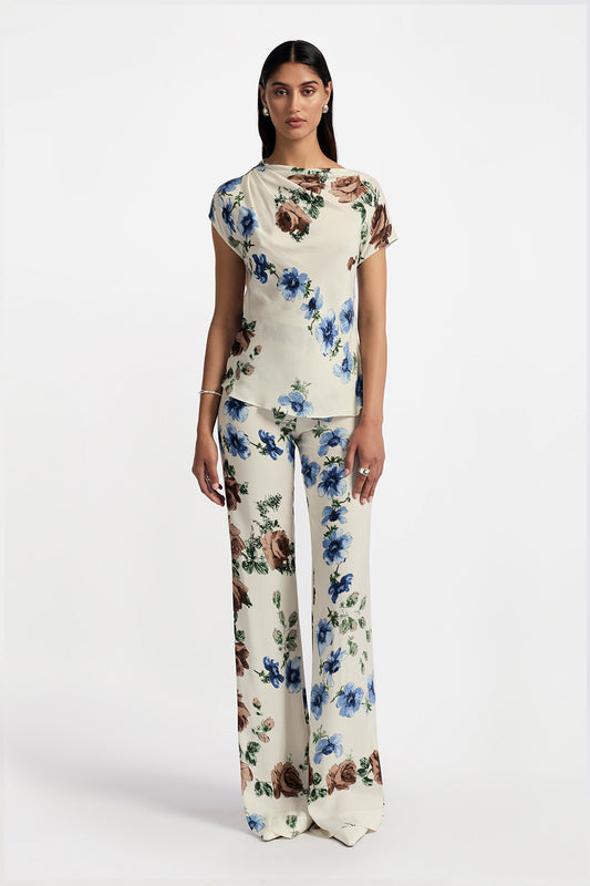 Floral Printed Crepe Draped Shoulder Top