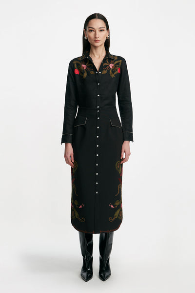 Thread Embroidery Pencil Skirt