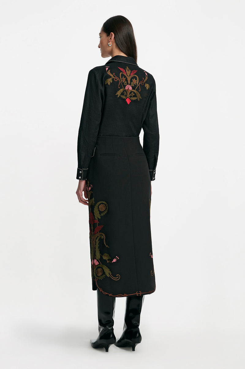 Thread Embroidery Pencil Skirt