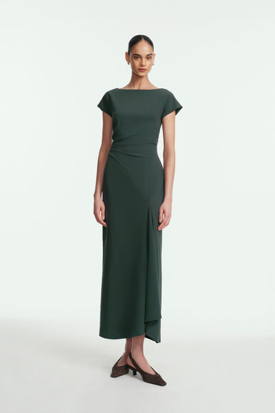 Fluid Crepe Cascade Dress