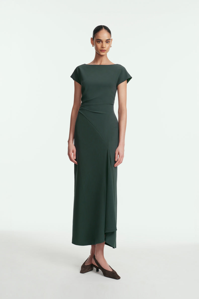 Fluid Crepe Cascade Dress