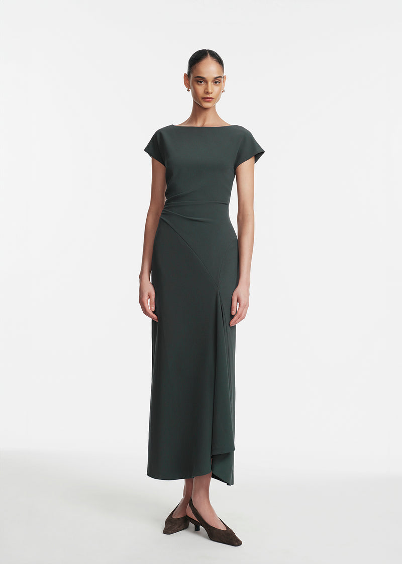 Fluid Crepe Cascade Dress