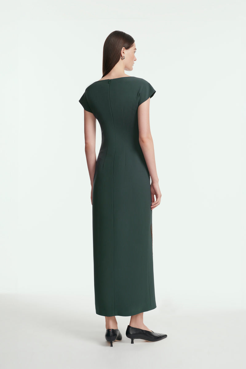 Floral Cord Embroidered Fluid Crepe Cascade Dress