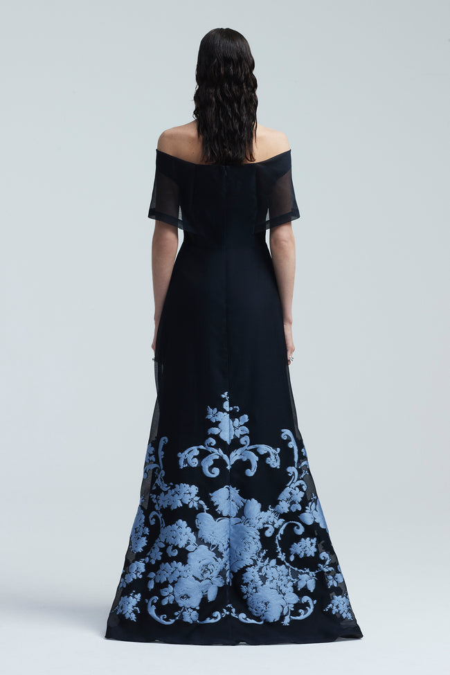Baroque Floral Fil Coupe Deedie Gown