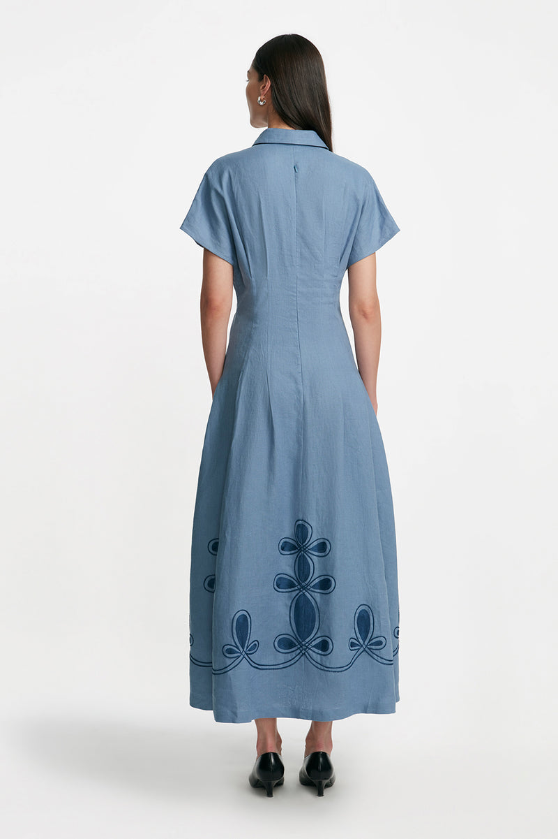 Thread Loop Embroidery Seam Detail Shirtdress