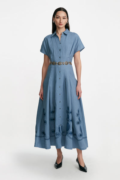 Thread Loop Embroidery Seam Detail Shirtdress