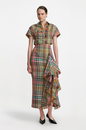Handloomed Plaid Cropped Shirt