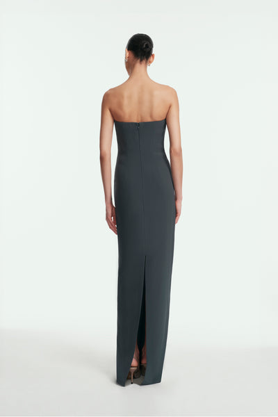 Floral Cord Embroidered Fluid Crepe Strapless Gown