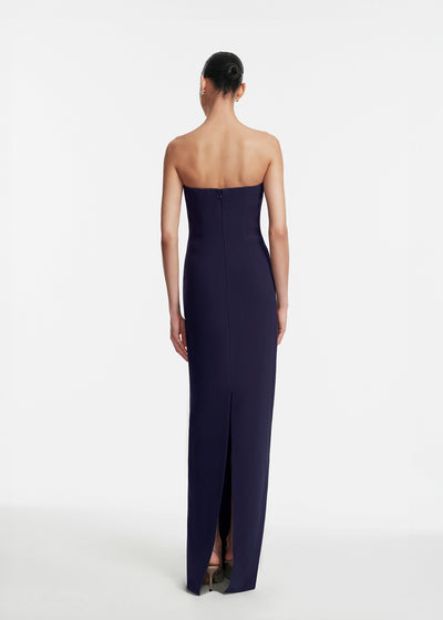 Floral Cord Embroidered Fluid Crepe Strapless Gown