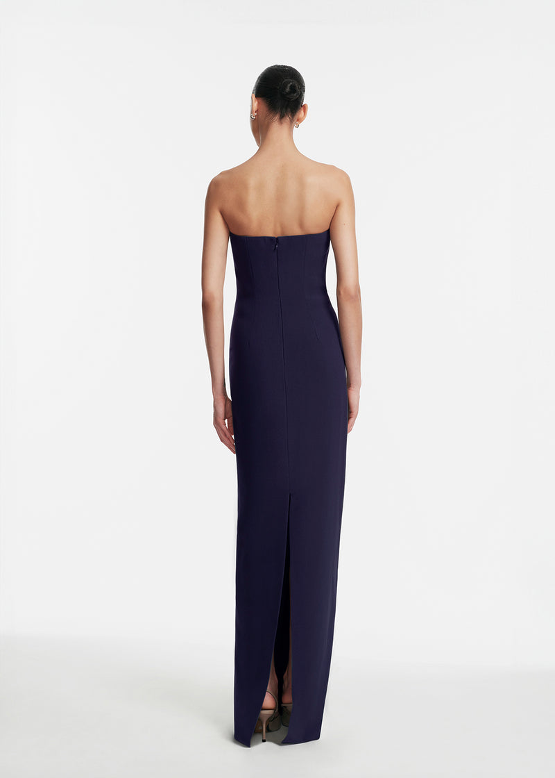Floral Cord Embroidered Fluid Crepe Strapless Gown