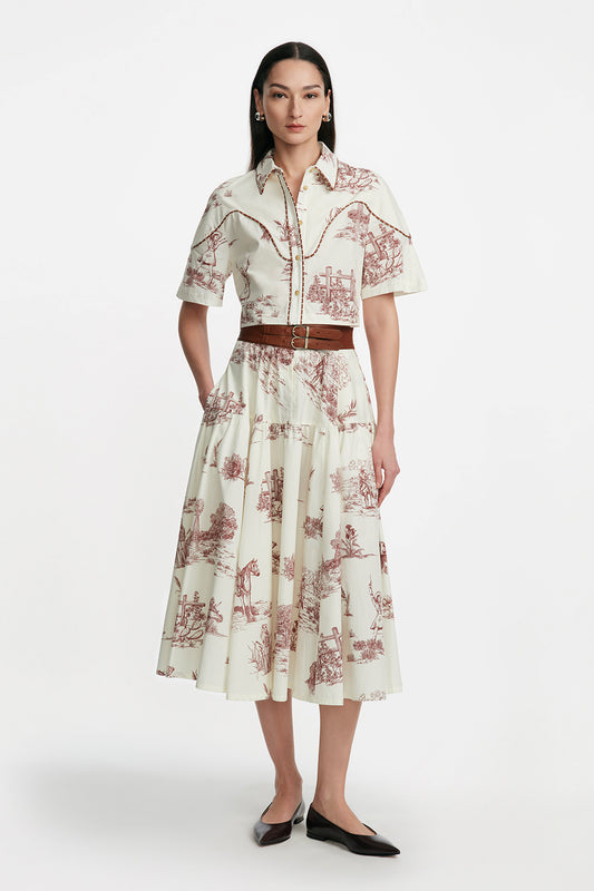 Reyrosa Cotton Leather Belted Skirt