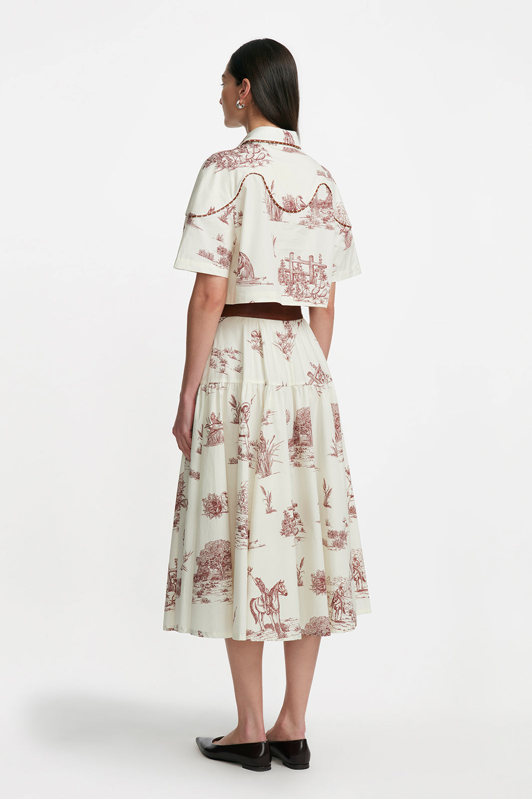 Reyrosa Cotton Leather Belted Skirt