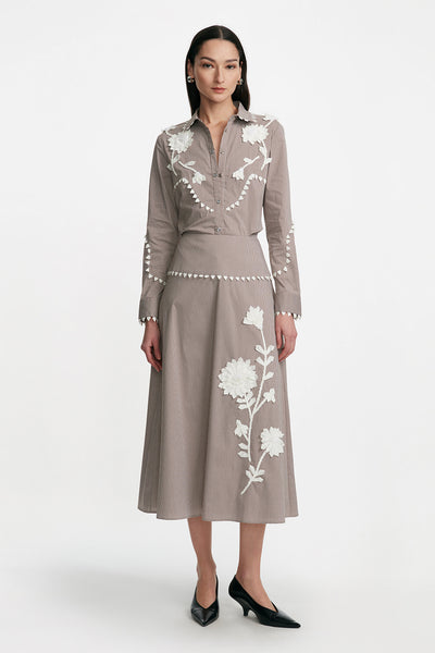 Grosgrain Embroidery Midi Skirt
