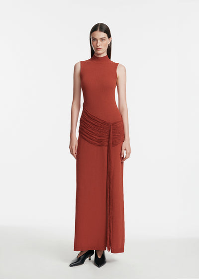 Fringe Detail Knit Mock Neck Dress