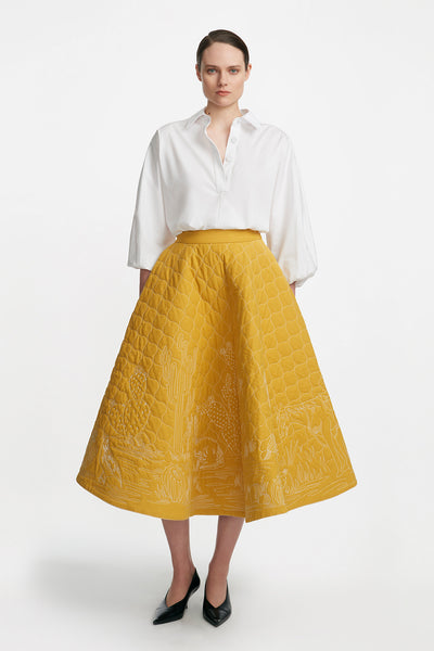 Cotton Twill Desert Embroidered Quilted Skirt