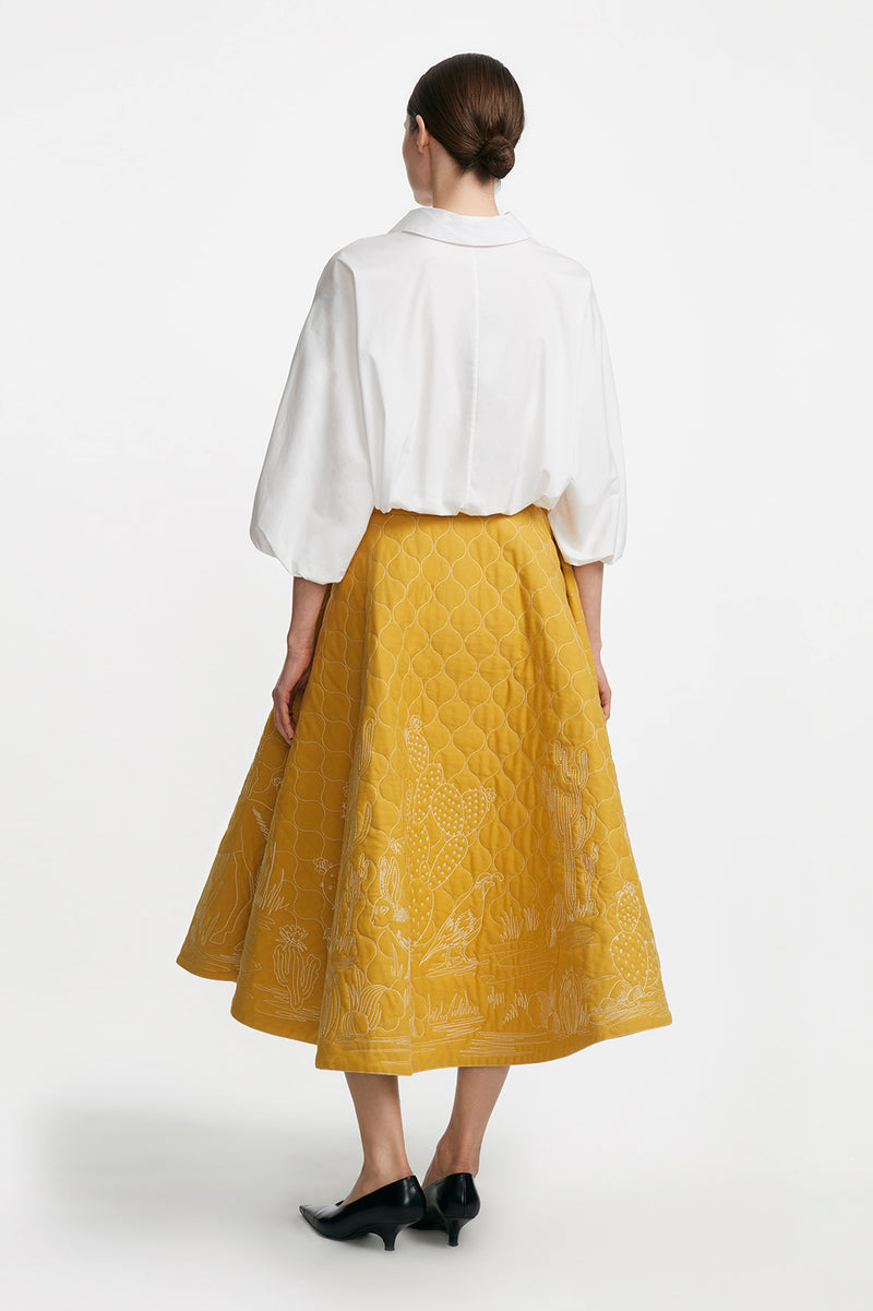 Cotton Twill Desert Embroidered Quilted Skirt